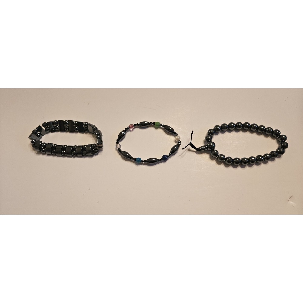 Boho Hematite Stretch Bracelets  Lot of 3 READ CONDITION